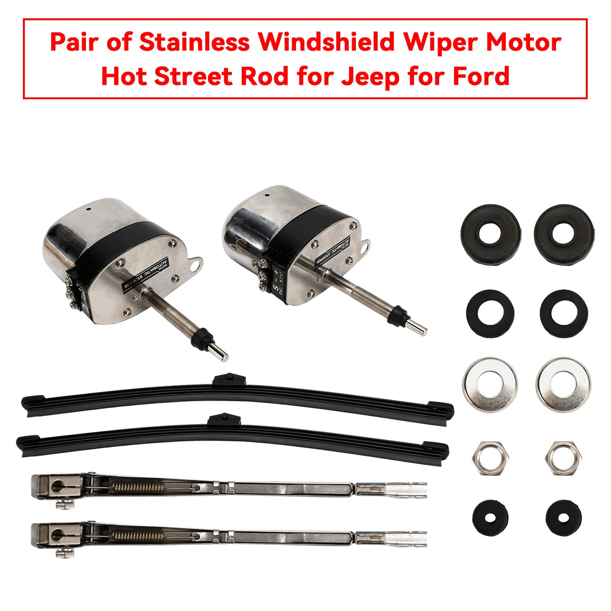 Ford Jeep Pair of Stainless Windshield Wiper Motor Hot Street Rod 558SS S6558