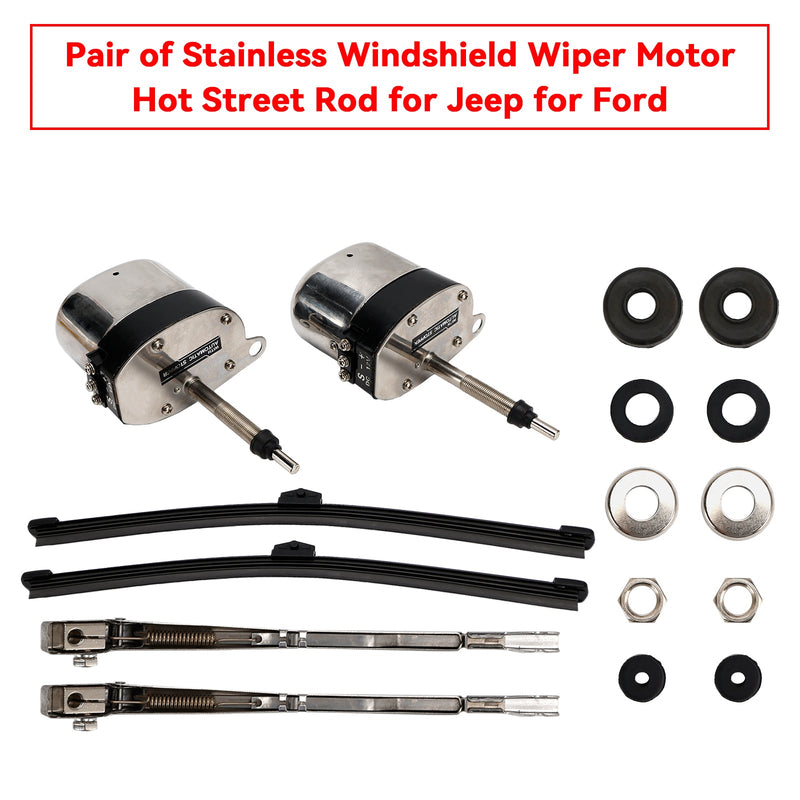 Ford Jeep Pair of Stainless Windshield Wiper Motor Hot Street Rod 558SS S6558