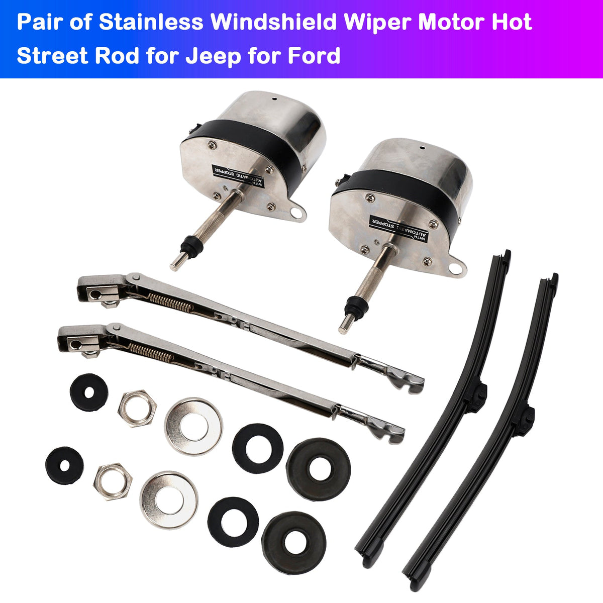 Ford Jeep Pair of Stainless Windshield Wiper Motor Hot Street Rod 558SS S6558