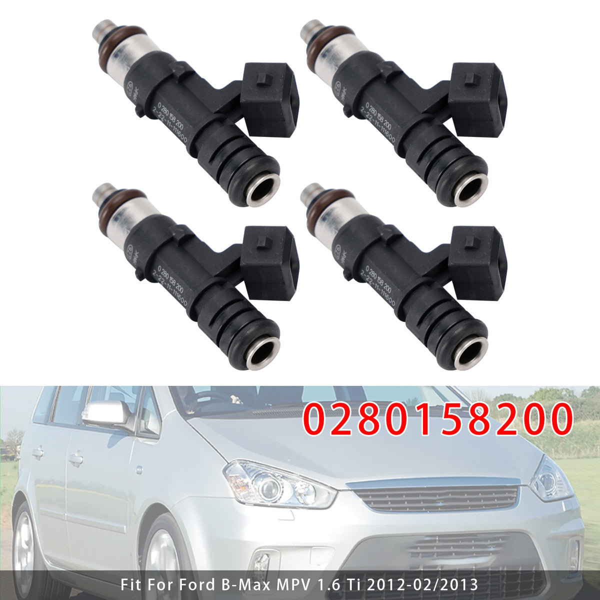 Ford B C-Max Fiesta Focus Fusion Mondeo Puma 0280158200 4PCS Fuel Injector