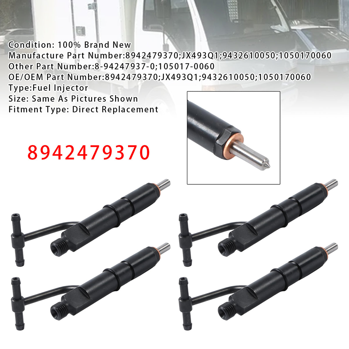 Isuzu 4JB1 4JB1T NKR NHR Engine 8942479370 4PCS Fuel Injector