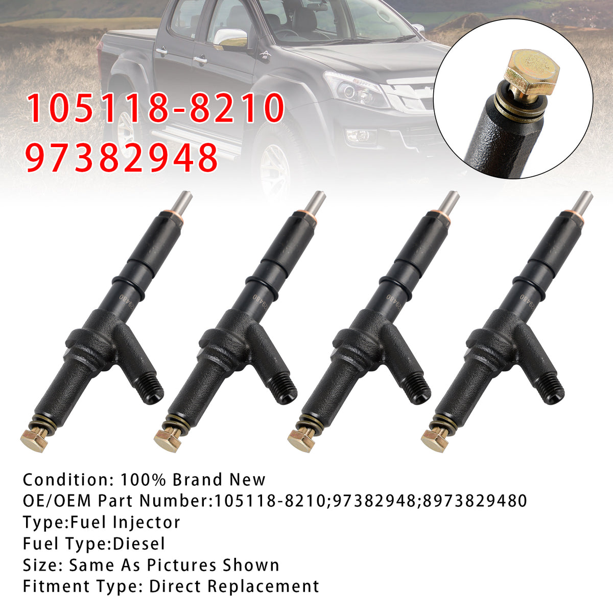 ISUZU 4JH1 Engine 105118-8210 97382948 8973829480 4PCS Fuel Injector
