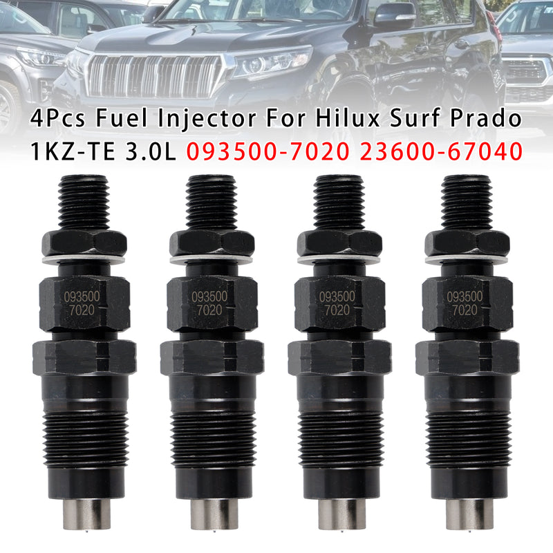 Hilux Surf Prado 1KZ-TE 3.0L 093500-7020 23600-67040 4PCS Fuel Injector