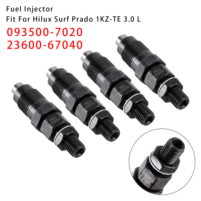 Hilux Surf Prado 1KZ-TE 3.0L 093500-7020 23600-67040 4PCS Fuel Injector