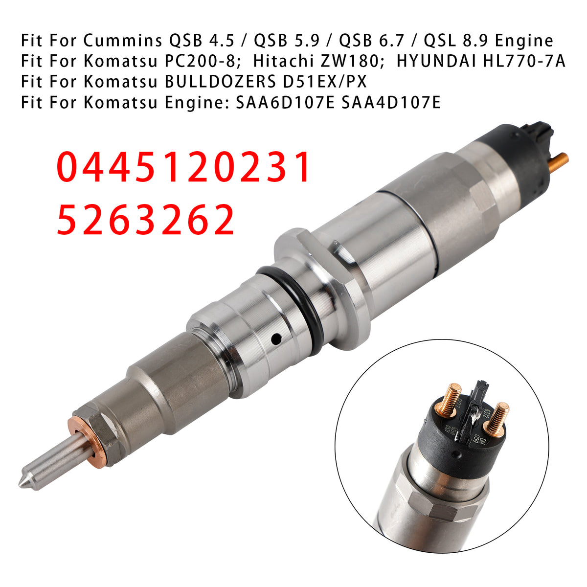 Komatsu PC200-8 Cummins Engine QSB6.7 0445120231 5263262 1PCS Fuel Injector