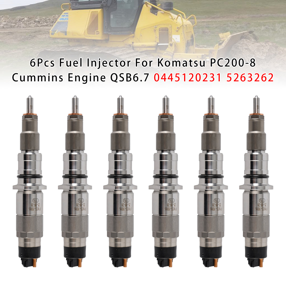 Komatsu PC200-8 Cummins Engine QSB6.7 0445120231 5263262 6PCS Fuel Injector