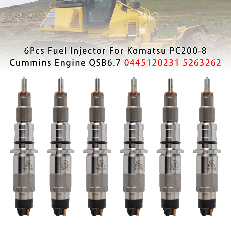 Komatsu PC200-8 Cummins Engine QSB6.7 0445120231 5263262 6PCS Fuel Injector