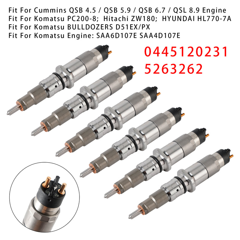 Komatsu PC200-8 Cummins Engine QSB6.7 0445120231 5263262 6PCS Fuel Injector