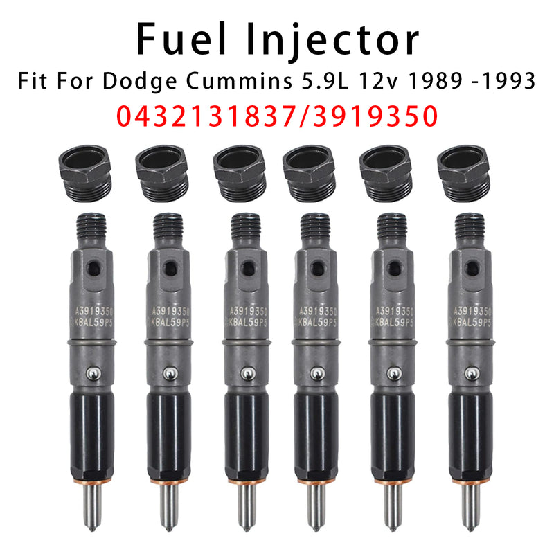 Dodge D250 D350 Cummins 1989-1993 5.9L 12V 0432131837 3919350 6PCS Fuel Injector