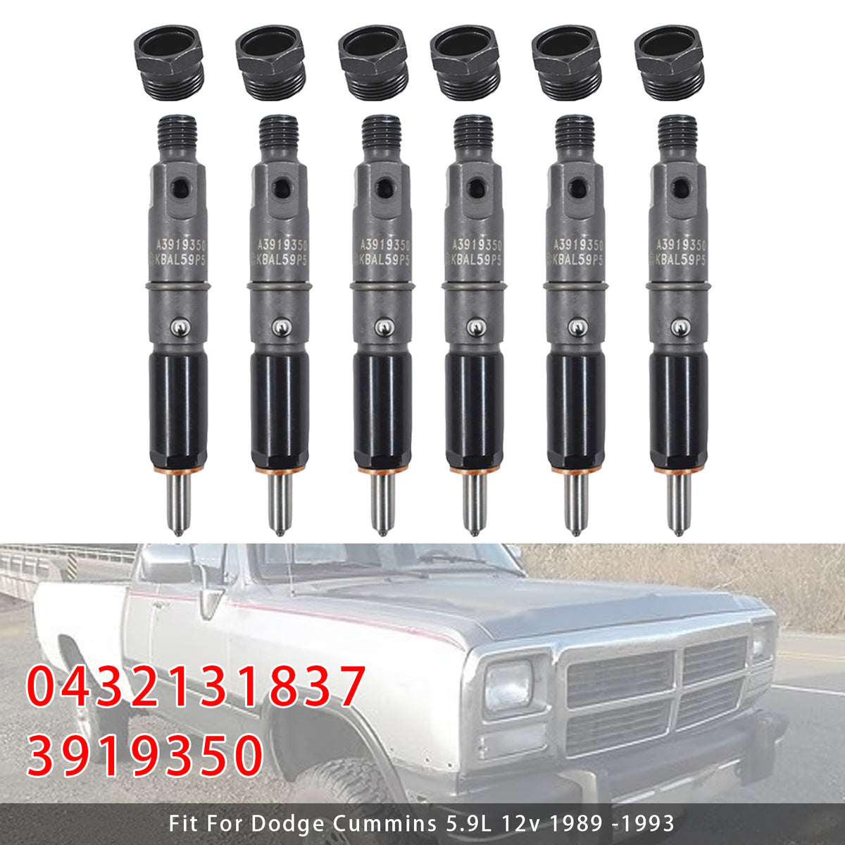 Dodge D250 D350 Cummins 1989-1993 5.9L 12V 0432131837 3919350 6PCS Fuel Injector