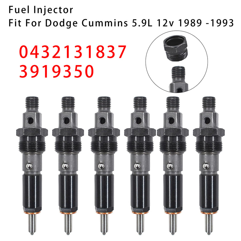 Dodge D250 D350 Cummins 1989-1993 5.9L 12V 0432131837 3919350 6PCS Fuel Injector