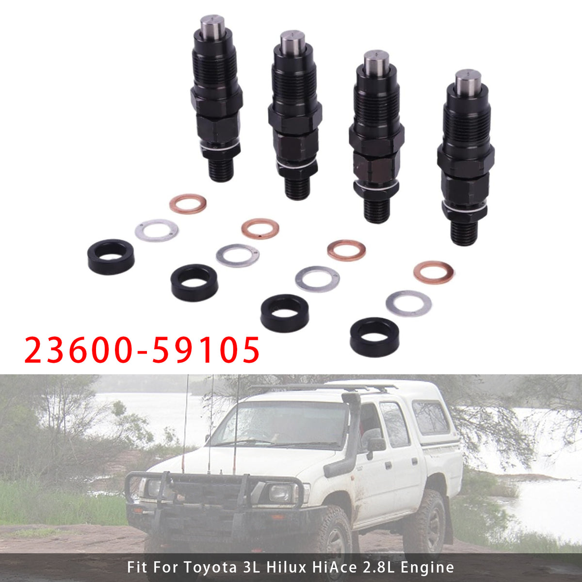 Toyota 3L Hilux Hiace 2.8L Engine 23600-59105 4PCS Fuel Injector