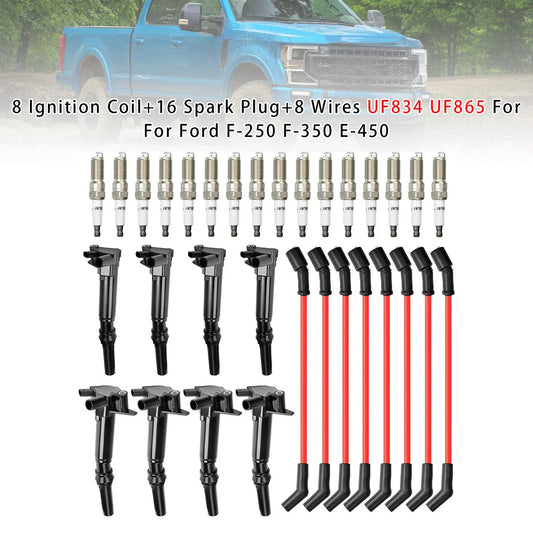 2018-2022 Ford F-250 F-350 E-350 Super Duty 6.2L V8 8 Ignition Coil+16 Spark Plug+8 Wires UF834 UF865
