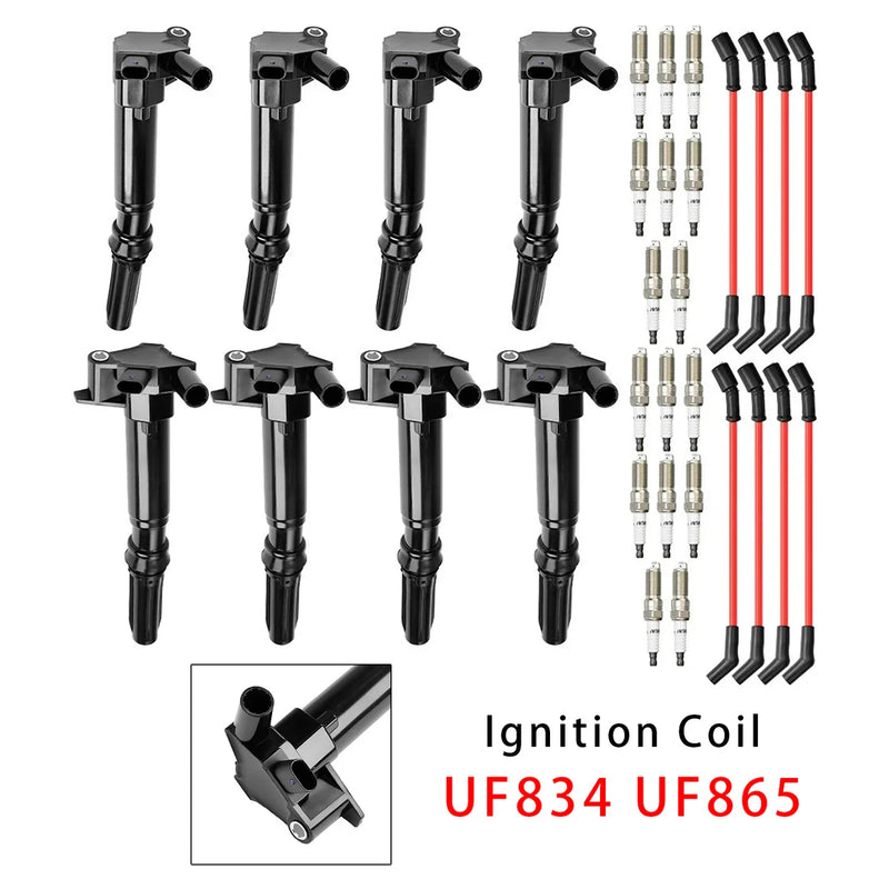 2018-2022 Ford F-350 Super Duty 6.2L V8 UF865 8 Ignition Coil+16 Spark Plug+8 Wires