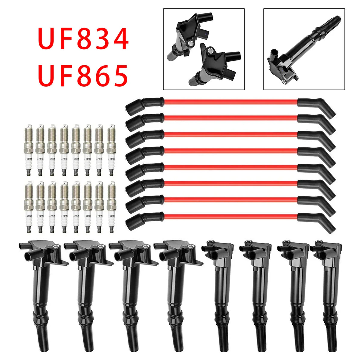 2018-2022 Ford F-250 Super Duty 6.2L V8 UF865 8 Ignition Coil+16 Spark Plug+8 Wires