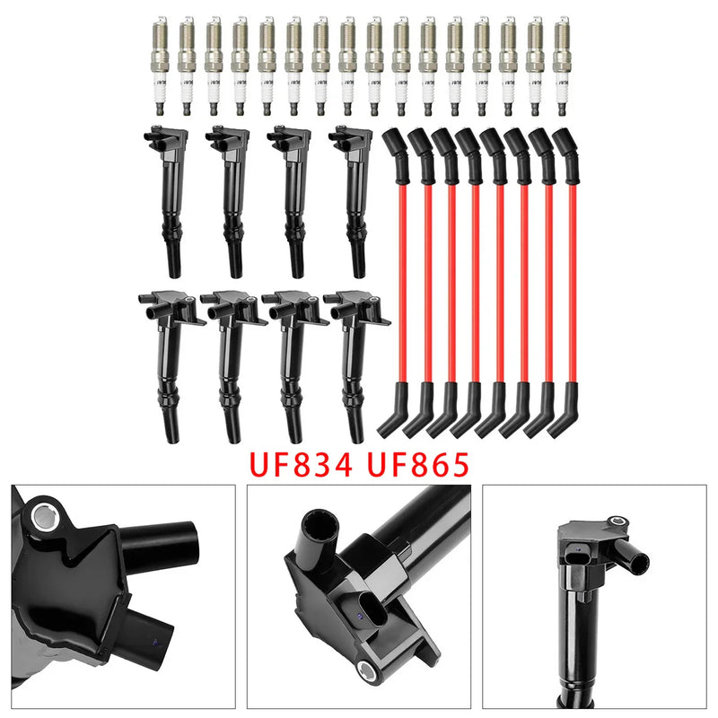 2018-2022 Ford F-350 Super Duty 6.2L V8 UF865 8 Ignition Coil+16 Spark Plug+8 Wires
