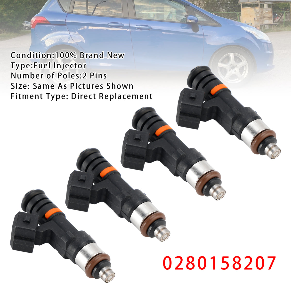 Ford Focus III Fiesta VI Mondeo IV 0280158207 4PCS Fuel Injector