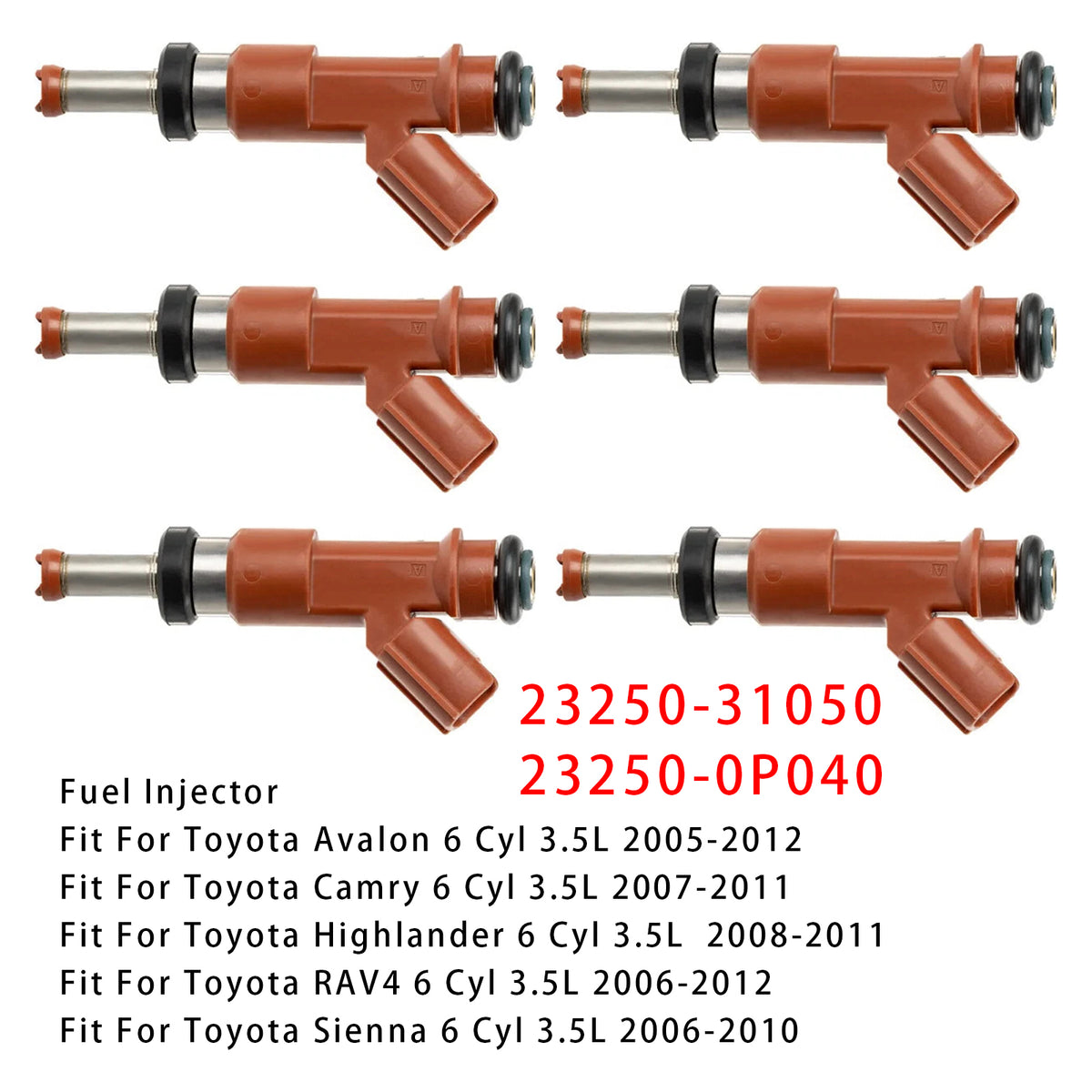 Toyota Camry Sienna Lexus RX350 3.5L V6 2007-2015 23250-31050 6PCS Fuel Injector
