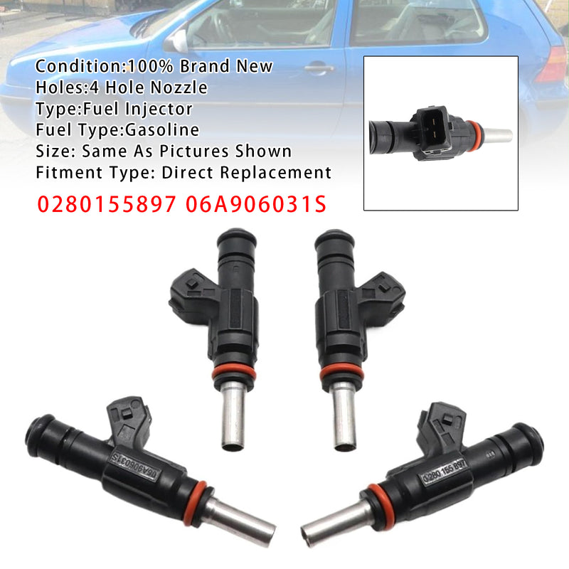 VW Golf IV Audi TT A3 Seat 1.8T 0280155897 06A906031S 4PCS Fuel Injector