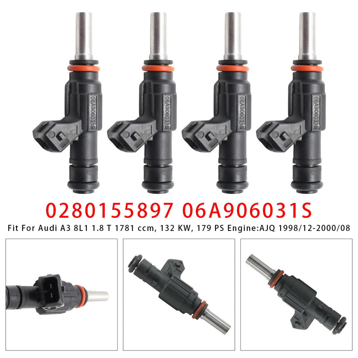 VW Golf IV Audi TT A3 Seat 1.8T 0280155897 06A906031S 4PCS Fuel Injector