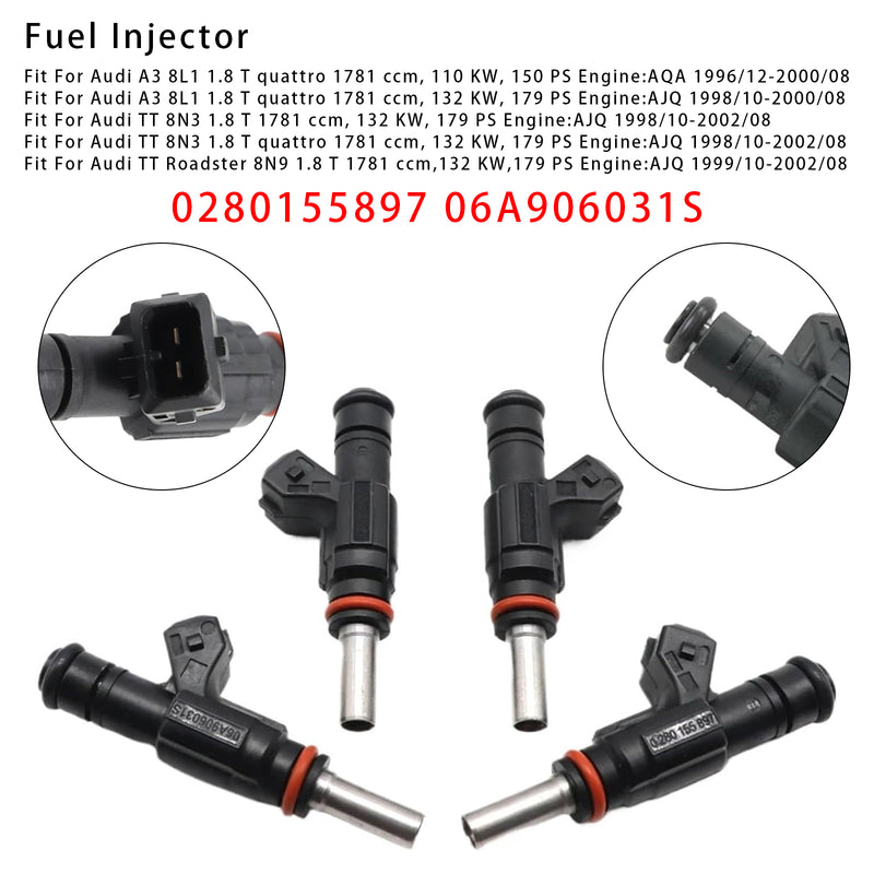 VW Golf IV Audi TT A3 Seat 1.8T 0280155897 06A906031S 4PCS Fuel Injector