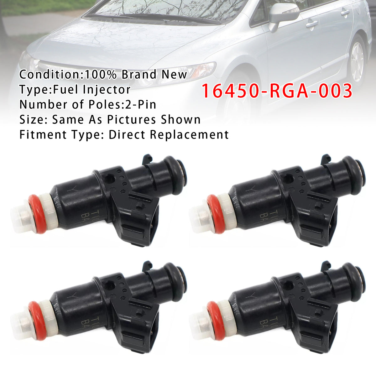 Honda Civic Hybrid 1.3L 1.5L Insight Hybrid 16450-RGA-003 4PCS Fuel Injector