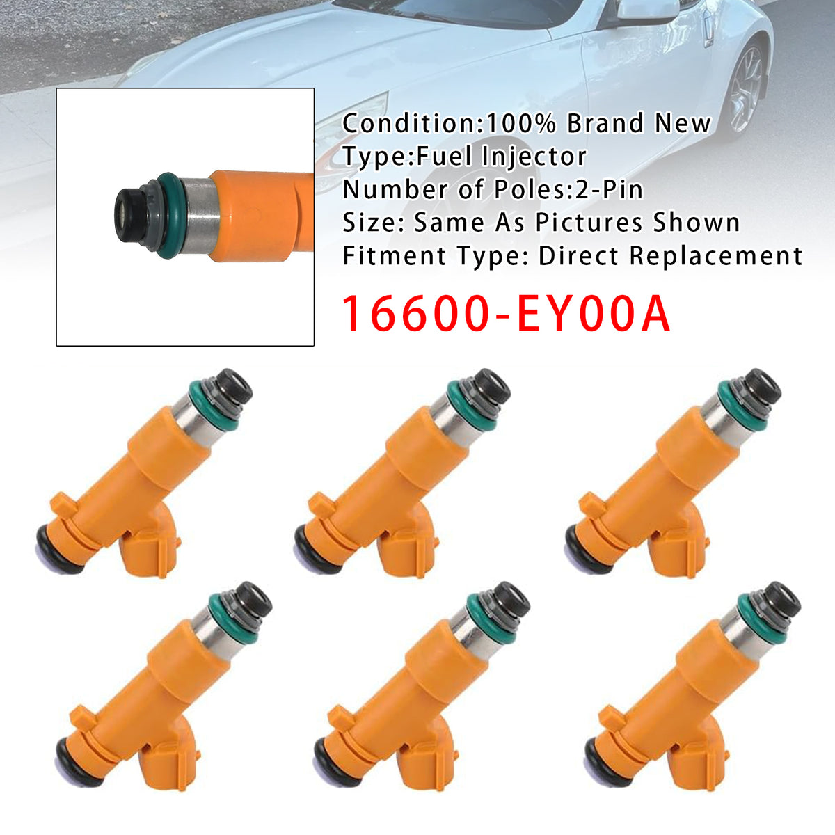 Infiniti G37 Q60 QX70 FX37 Nissan 370Z 3.7L 16600-EY00A 6PCS Fuel Injector