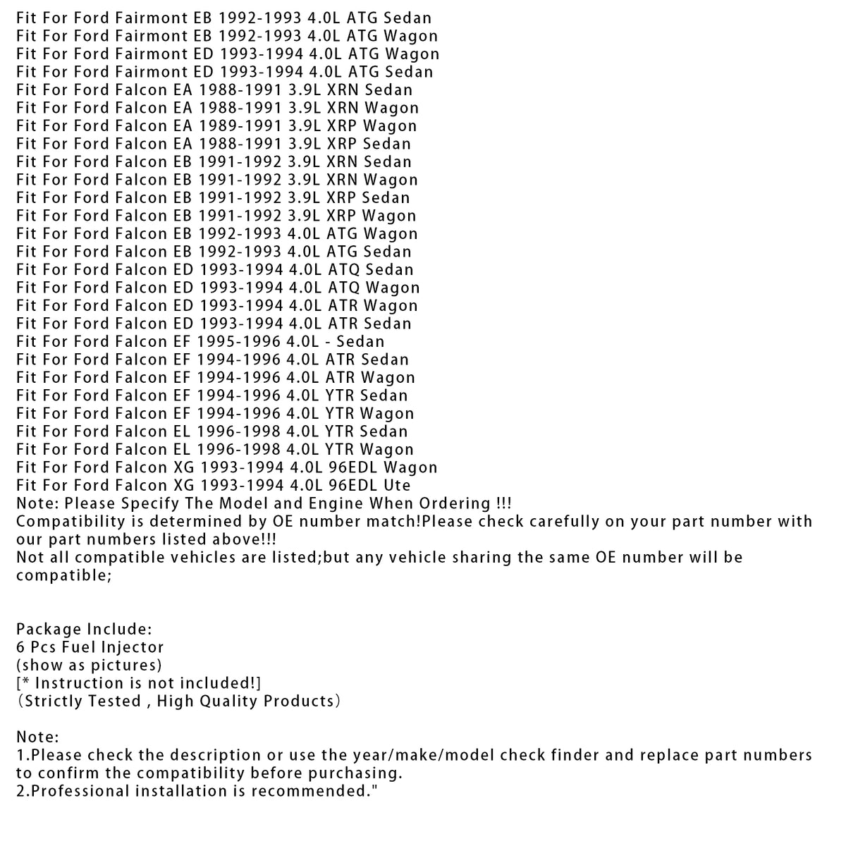 Holden Commodore VS Statesman Ford Falcon EL 0280150790 6PCS Fuel Injector