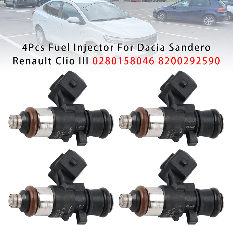 Dacia Sandero Renault Clio III 0280158046 8200292590 4PCS Fuel Injector