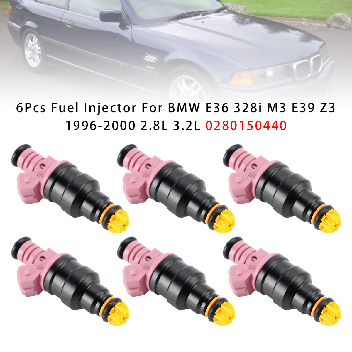 BMW E36 328i M3 E39 Z3 1996-2000 2.8L 3.2L 0280150440 6PCS Fuel Injector