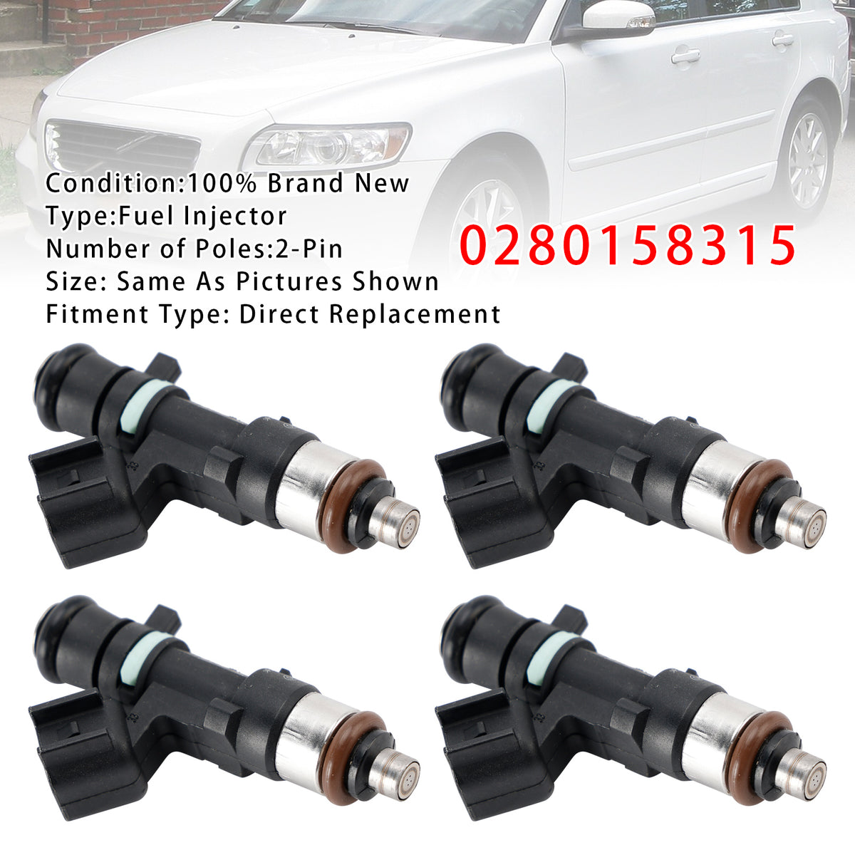 Volvo C30 S60 V50 V60 XC60 L5 2.5L 2005-2016 0280158315 4PCS Fuel Injector