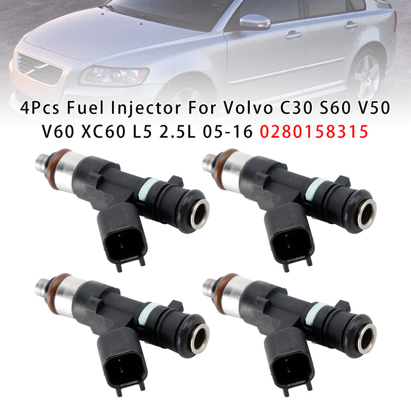Volvo C30 S60 V50 V60 XC60 L5 2.5L 2005-2016 0280158315 4PCS Fuel Injector
