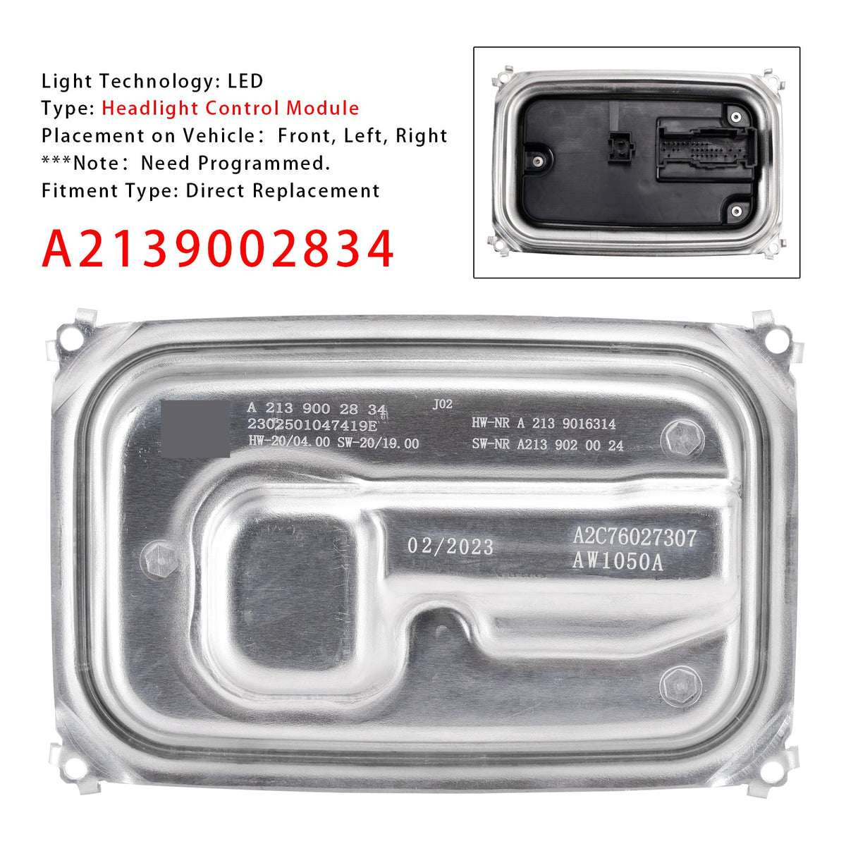 Mercedes GT CLS E GLA GLB LED Headlight Control Module A2139002834