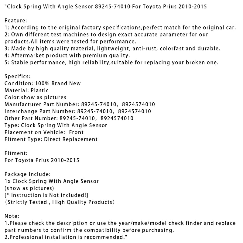 Toyota Prius 2010-2015 Clock Spring With Angle Sensor 89245-74010