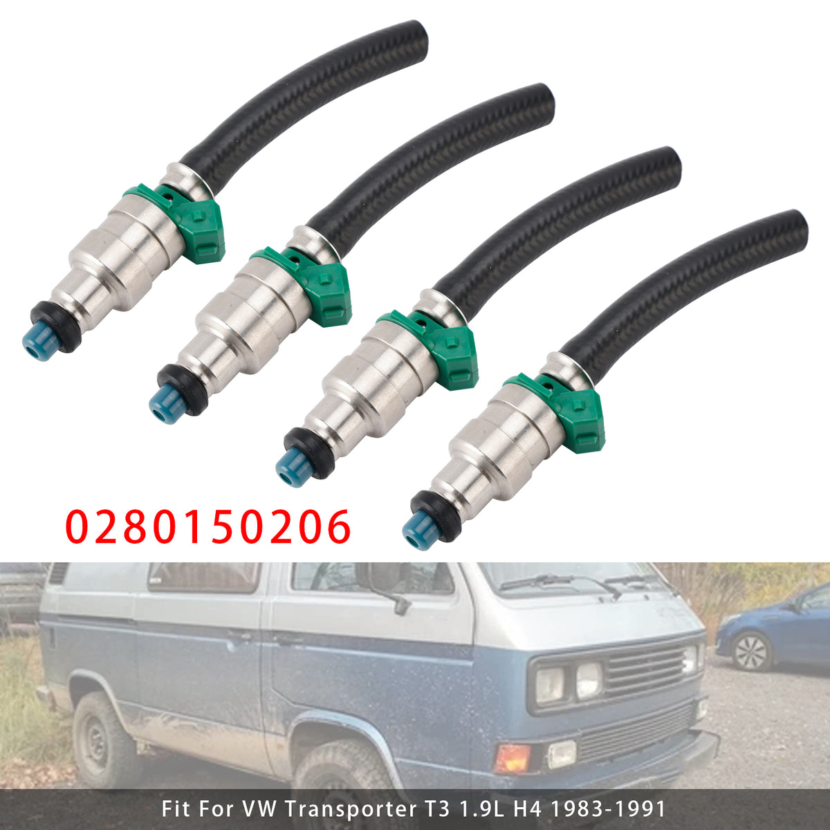 VW Vanagon Transporter T3 1983-1991 1.9 2.1 0280150206 4PCS Fuel Injector
