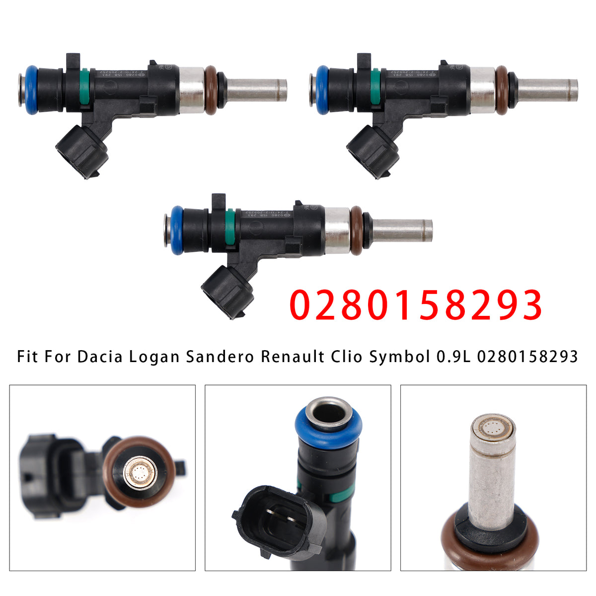 Dacia Logan Sandero Renault Clio Symbol 0.9L 0280158293 3Pcs Fuel Injector