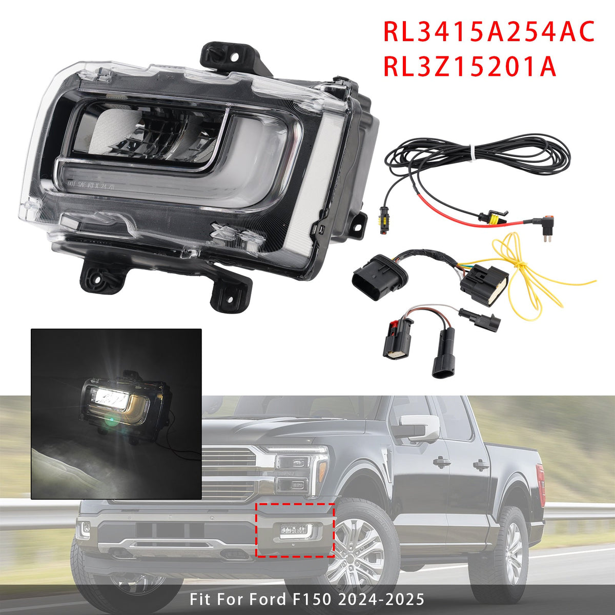 Ford F150 2024-2025 RL3415A254AC RL3Z15201A Driver Side Left LED Front Fog Light Lamp