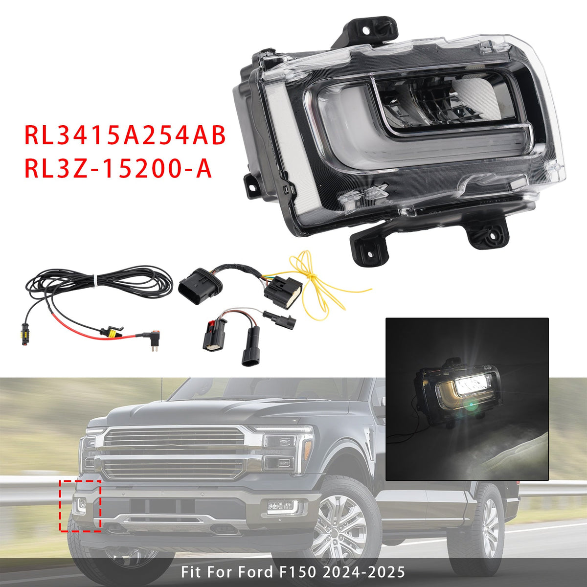 Ford F150 2024-2025 RL3415A254AB RL3Z-15200-A Passenger Side Right LED Front Fog Light Lamp