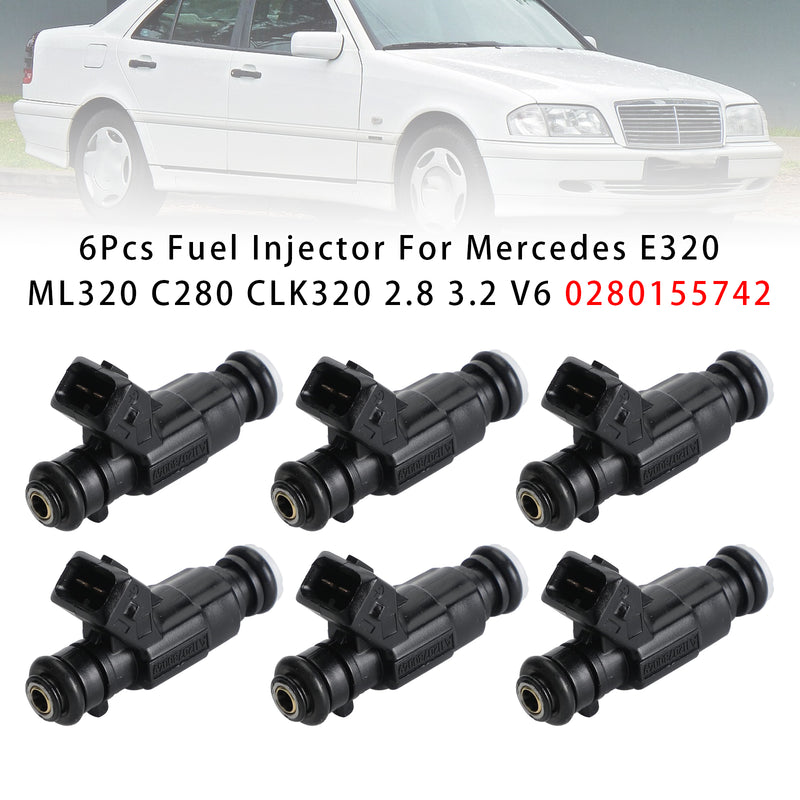 Mercedes E320 ML320 C280 CLK320 2.8 3.2 V6 0280155742 6PCS Fuel Injector