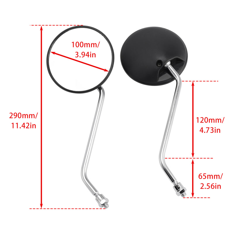 Scooter Moped 8mm Clockwise with Chrome Stem PAIR Universal Round Mirrors