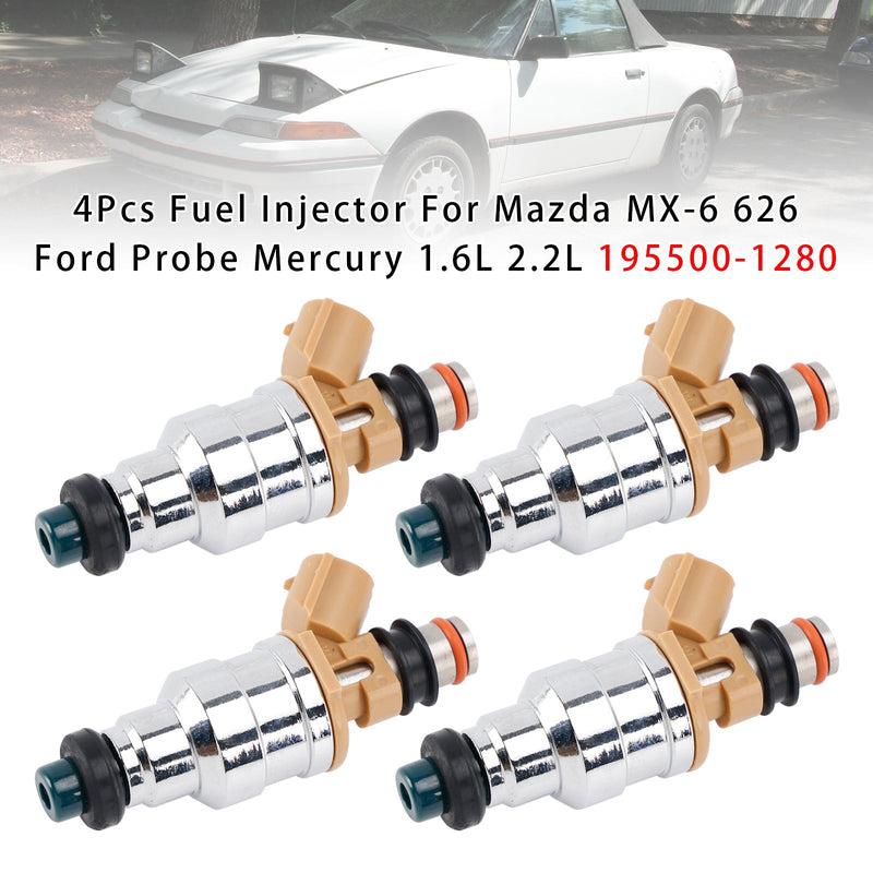 4Pcs 195500-1280 Fuel Injector For Mazda MX-6 626 Ford Probe Mercury 1.6L 2.2L