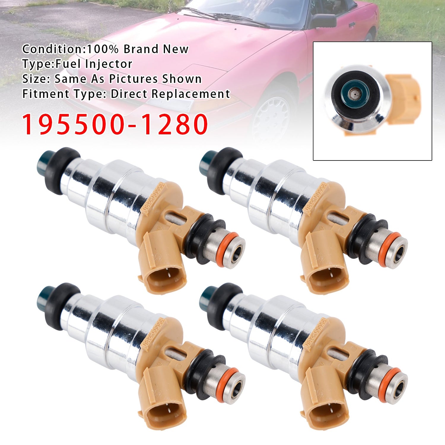 4Pcs 195500-1280 Fuel Injector For Mazda MX-6 626 Ford Probe Mercury 1.6L 2.2L