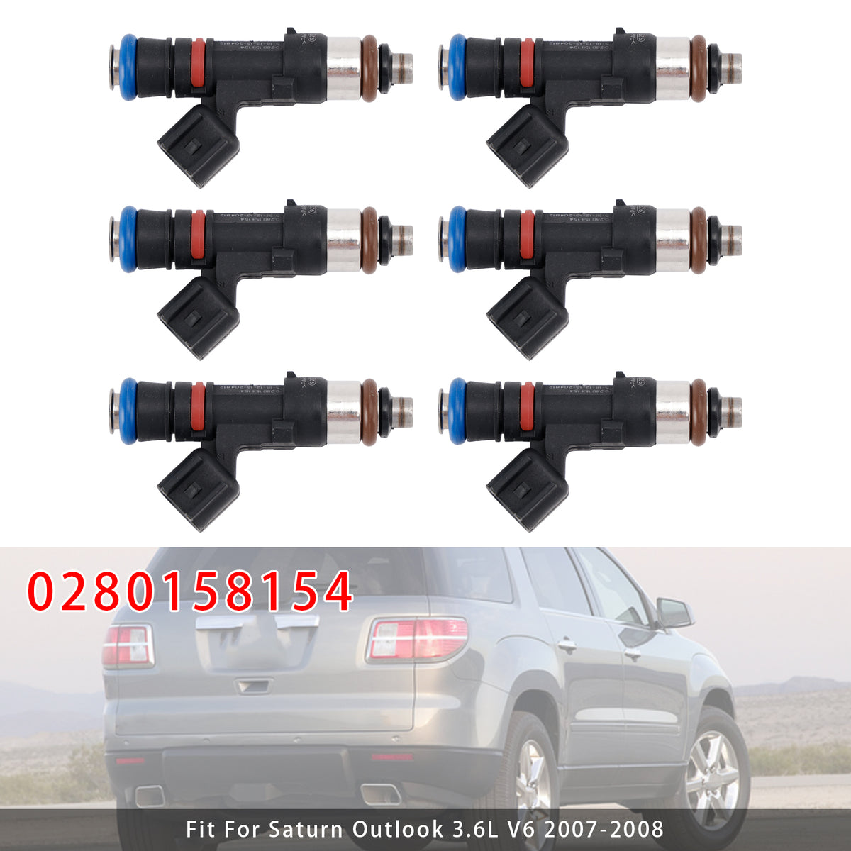 Saturn Outlook Vue GMC Acadia Enclave 2007-2008 0280158154 6PCS Fuel Injector