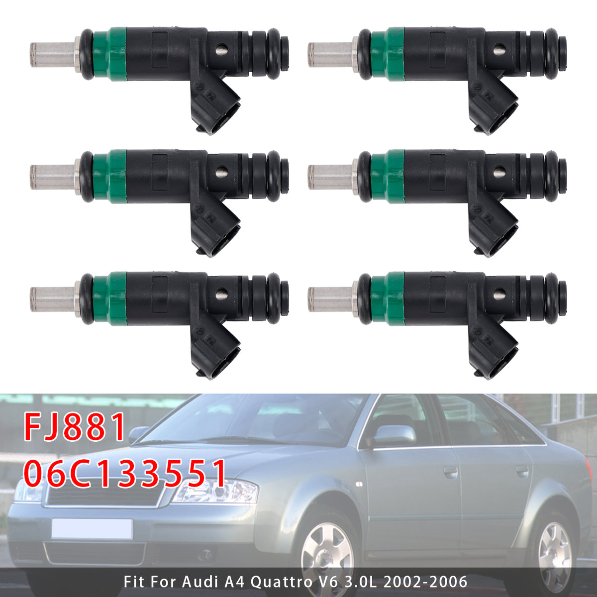 Audi A4 A6 Quattro 3.0L V6 2002-2006 FJ881 06C133551 6PCS Fuel Injector