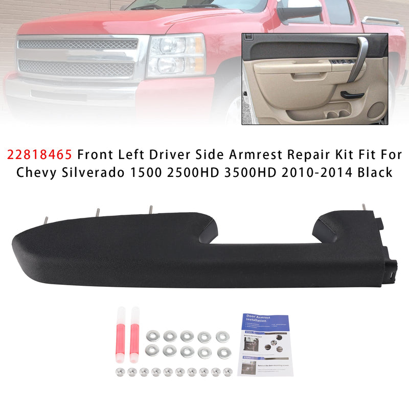 22818465 Front Left Driver Side Armrest Repair Kit Fit For Chevy Silverado 1500 2500HD 3500HD 2010-2014 Black