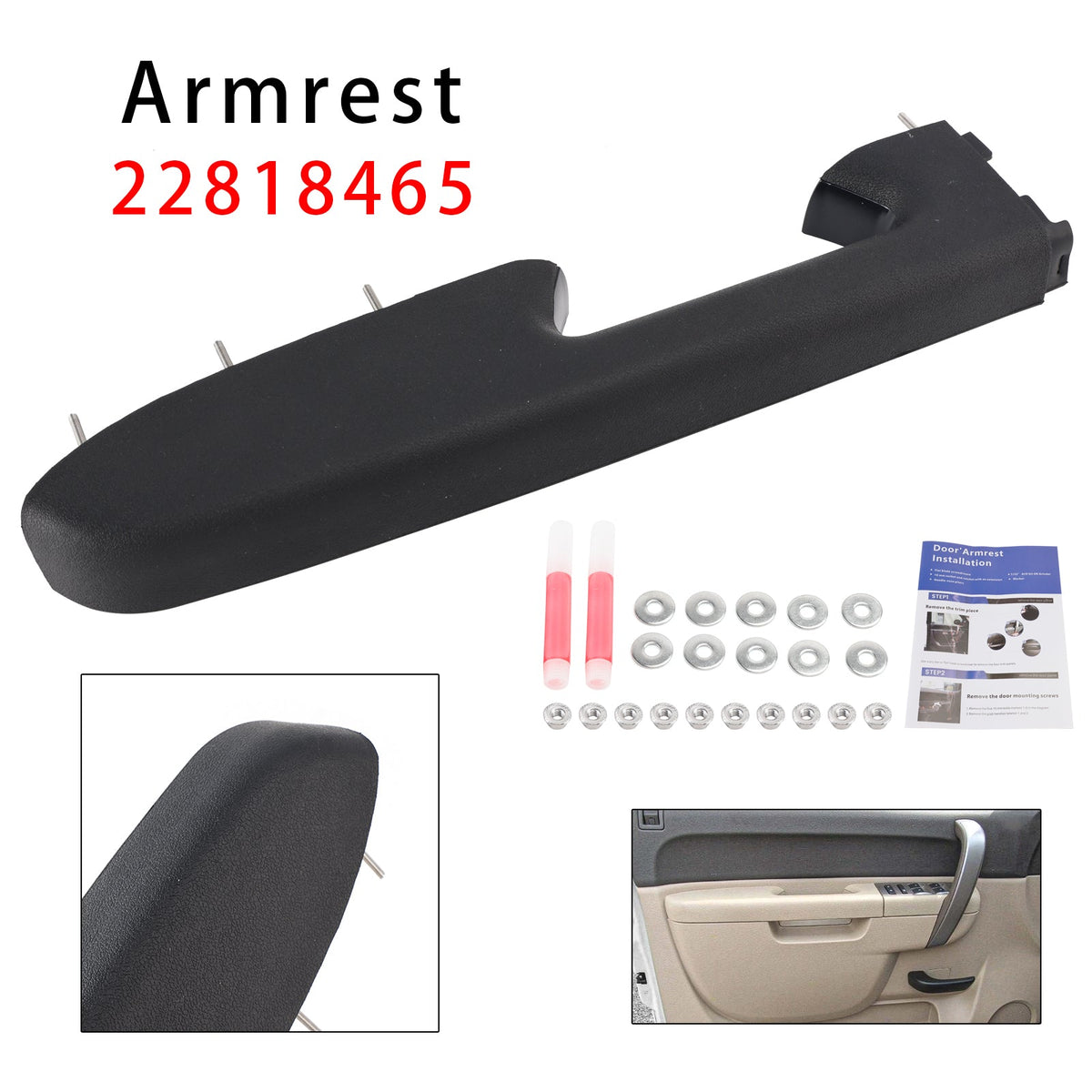22818465 Front Left Driver Side Armrest Repair Kit Fit For Chevy Silverado 1500 2500HD 3500HD 2010-2014 Black