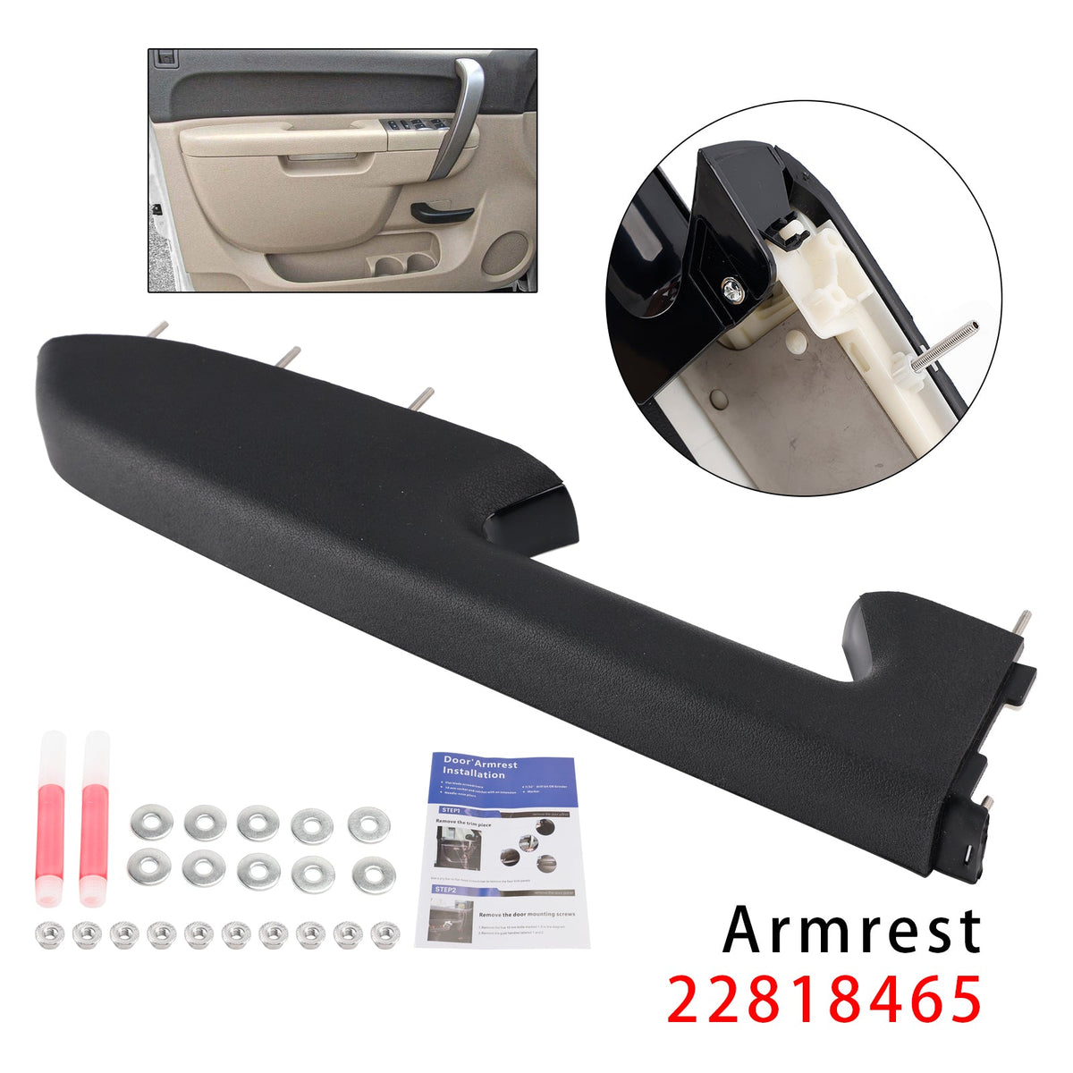 22818465 Front Left Driver Side Armrest Repair Kit Fit For Chevy Silverado 1500 2500HD 3500HD 2010-2014 Black