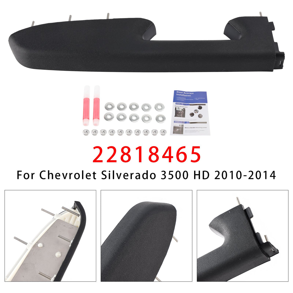 22818465 Front Left Driver Side Armrest Repair Kit Fit For Chevy Silverado 1500 2500HD 3500HD 2010-2014 Black