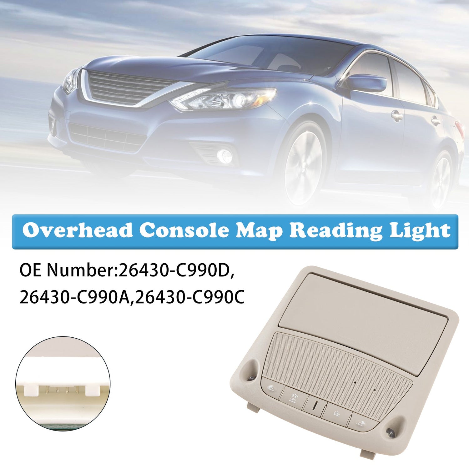 Overhead Console Map Reading Light Gray 26430-C990A For Nissan Altima 2013-2018