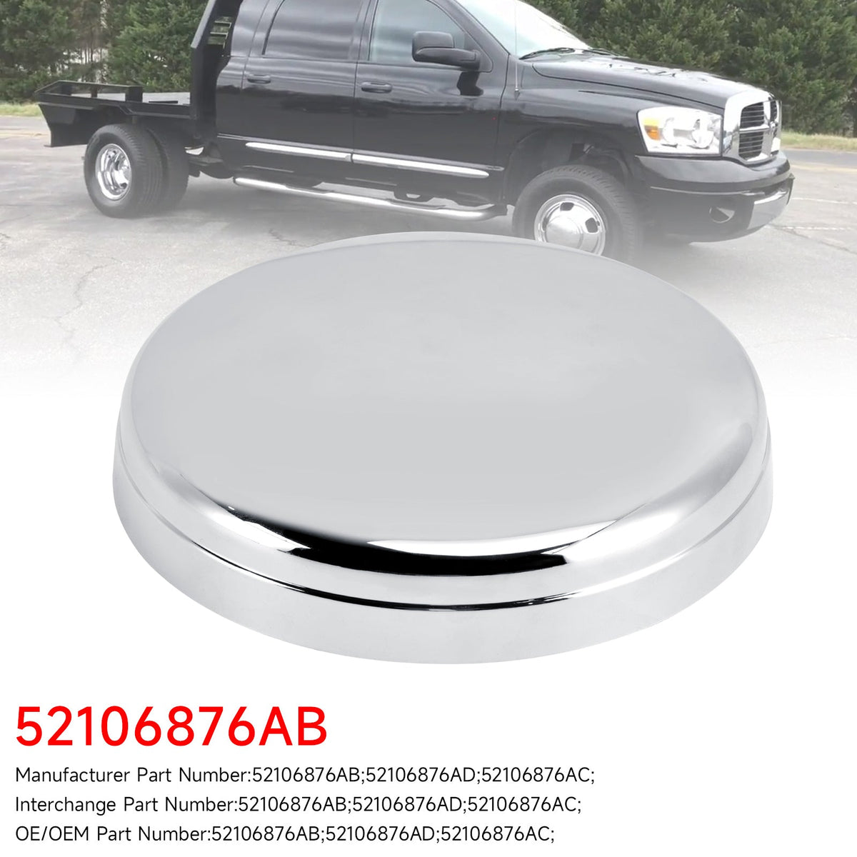 Dodge Ram 3500 Pickup Dually 2003-2018 52106876AB Front Center Hub Cap